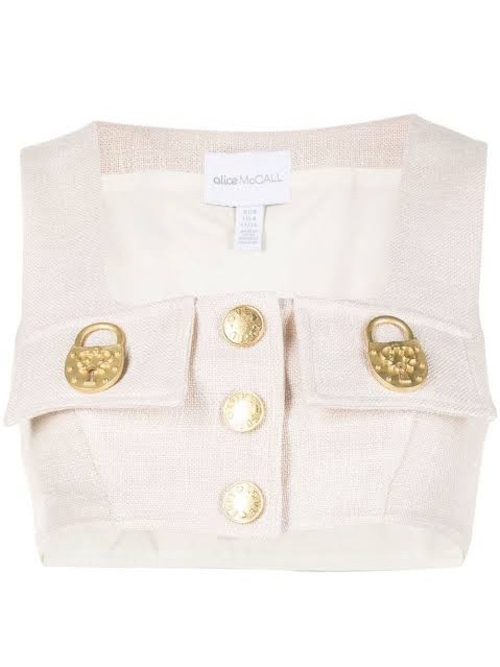 Alice McCall Queenie Crop Top Cream Gold Padlock Detail US 4